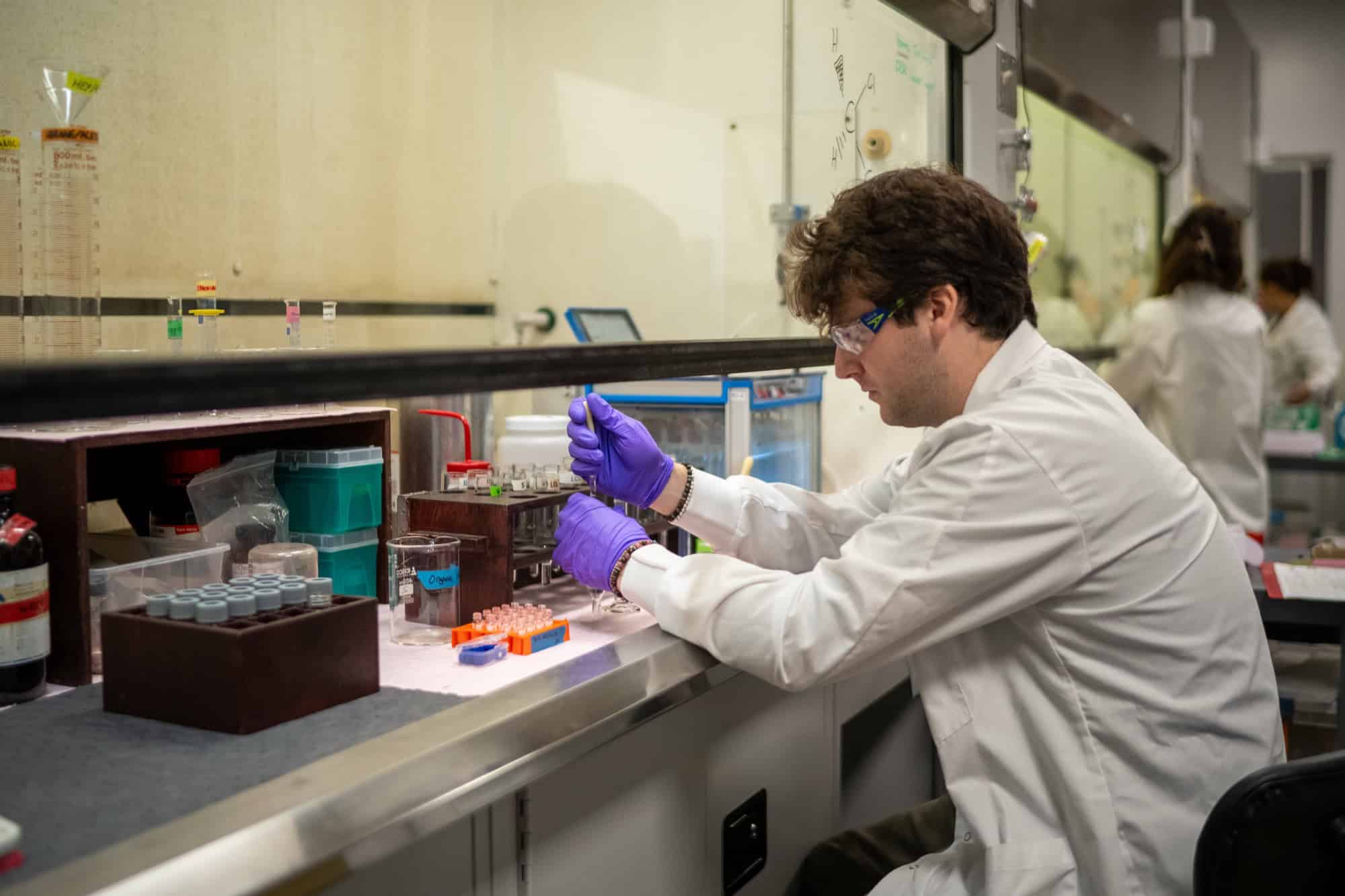 Chemist preparing samples in the Jones Environmental stationary lab